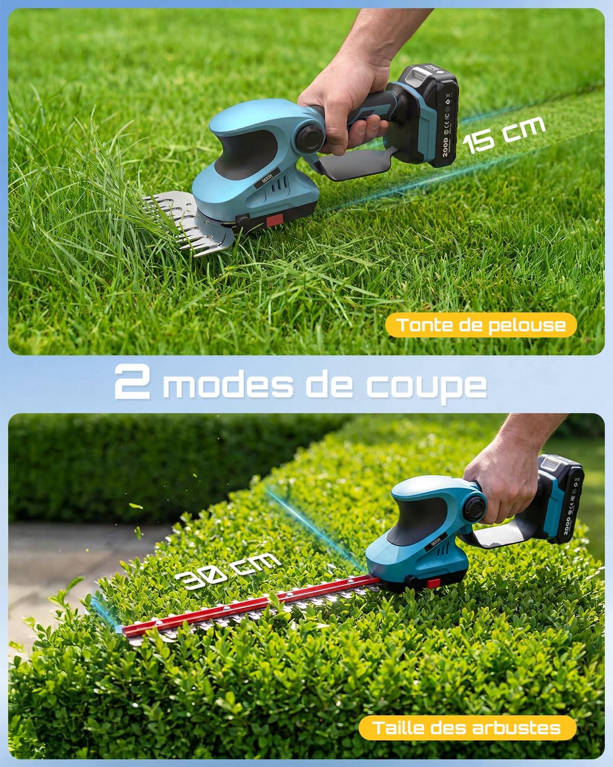 Detalle 2 de SEESII kit 3-en-1 sans fil mini tronçonneuse 6 pouces, taille-haie et cisaille à gazon (600W)