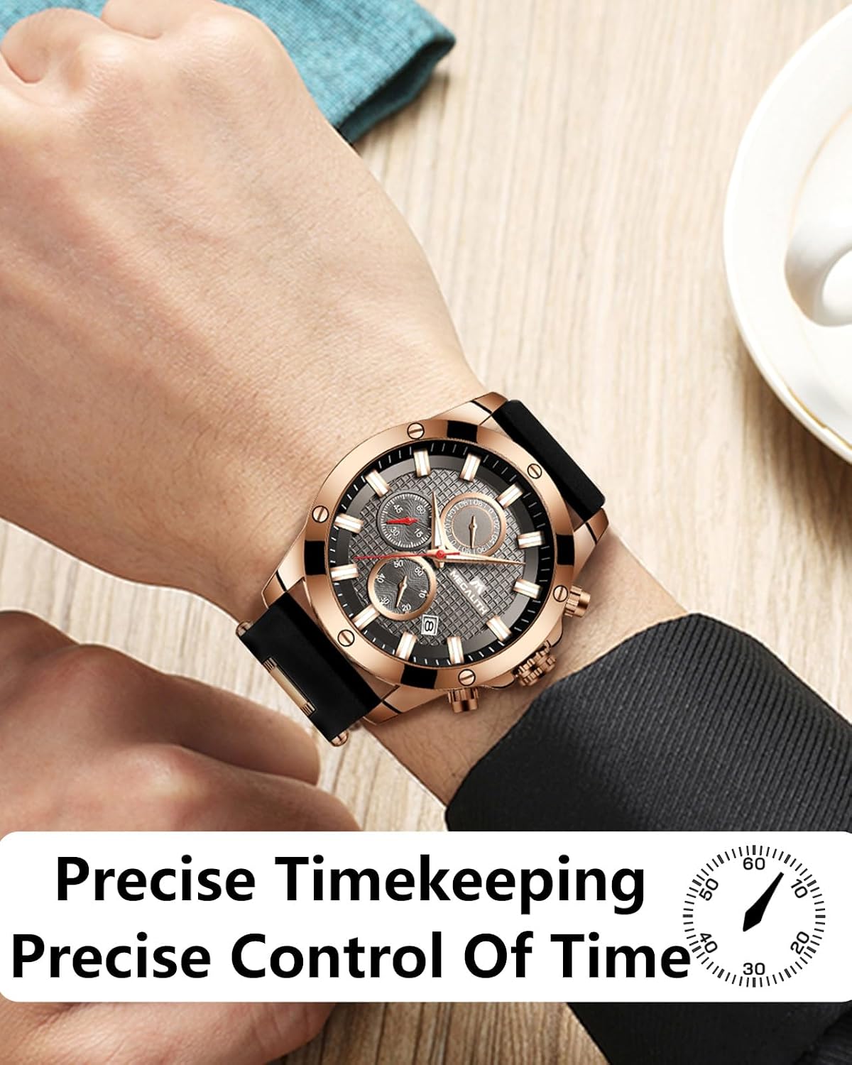 Detalle 2 de MEGALITH Mens Watches Chronograph: Waterproof, Luminous, Rubber Strap Quartz Watch