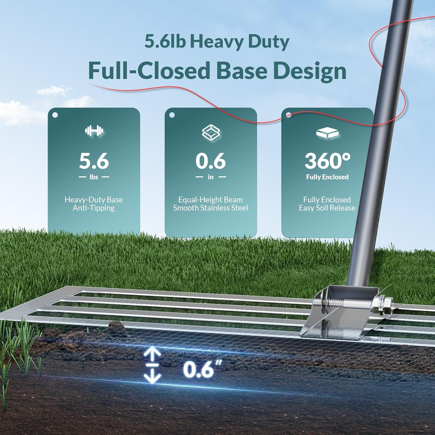 Thumbnail 5 de Rasen-Nivellierrechen 75 x 25 cm mit geschlossenem Boden (Edelstahl 304) und Schaumstoffgriff