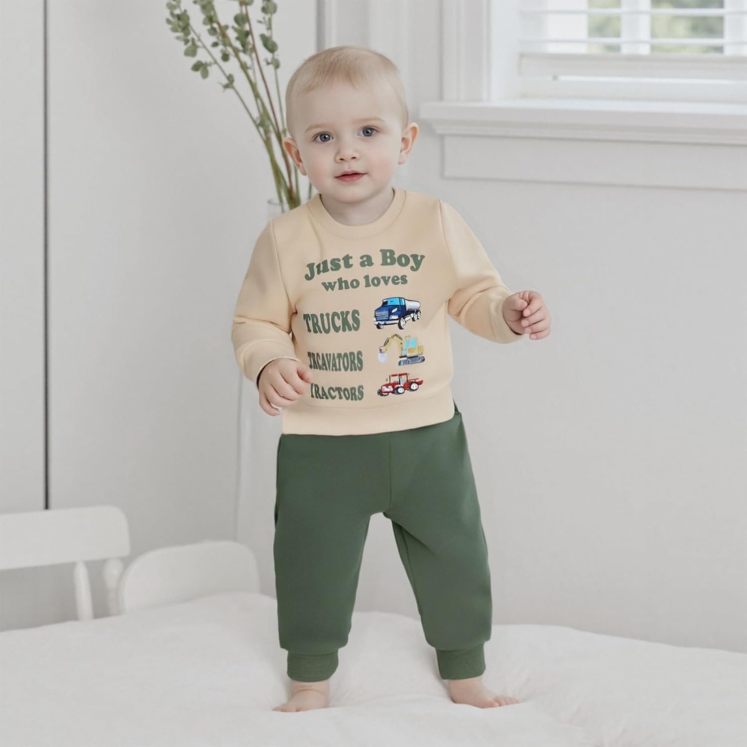 Thumbnail 5 de Geagodelia Toddler Boy Spring/Autumn Outfit Set with Tractor Print Sweatshirt and Joggers