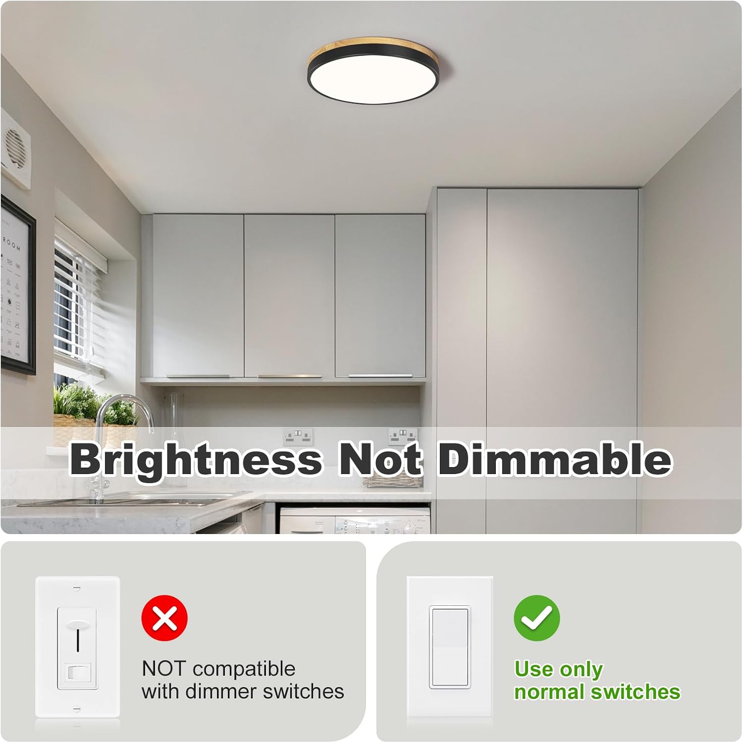 Detalle 2 de Vikaey JKCA20260907AA Wood LED Flush-Mount Ceiling Light, 11.8 in