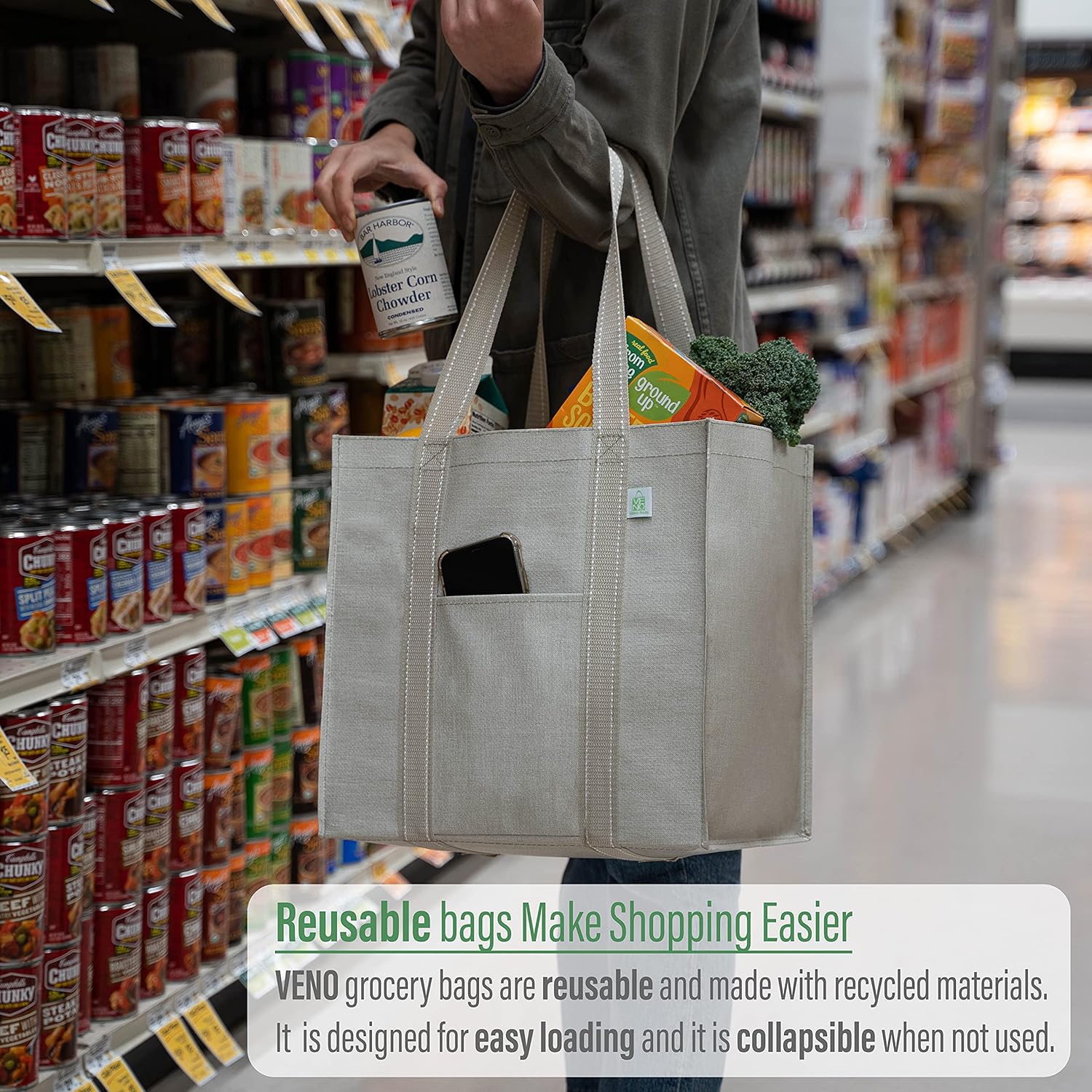Detalle 2 de VENO 4 Pack reusable grocery bag, 34.4L