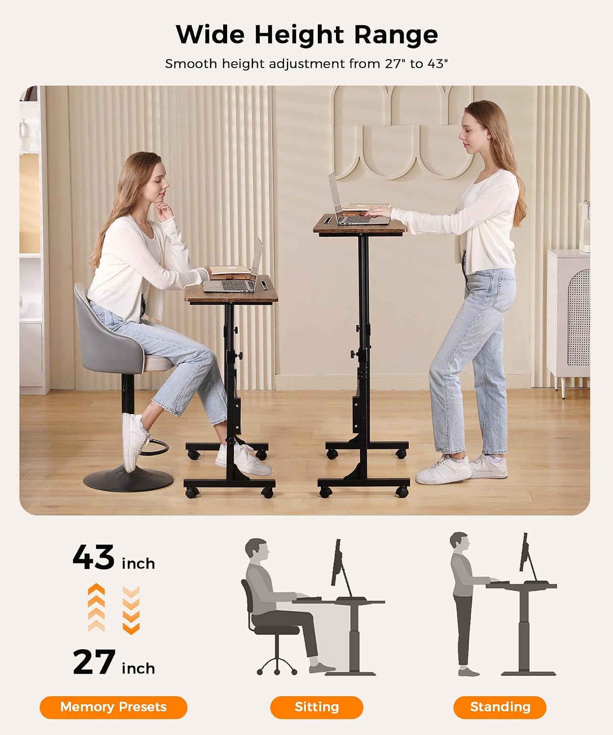Thumbnail 2 de KLSMYHOKI SD1 Adjustable Standing Desk with Locking Wheels, Rustic Top