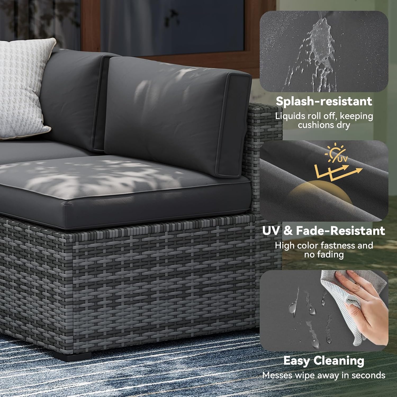 Detalle 2 de Aoxun G86002-06DG-AXUS 14-Piece Patio Cushion Set, Gray, 4-Inch Seats