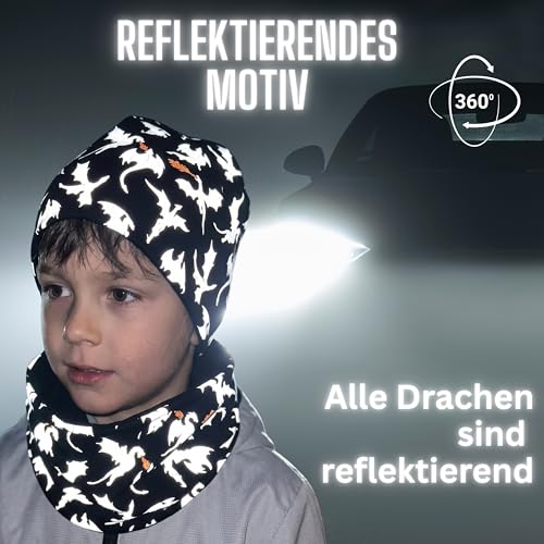 Thumbnail 1 de HECKBO Drachen Beanie Mütze & Loop-Schal – Reflektierend, Baumwolle, 48–54 cm, 2–8 Jahre