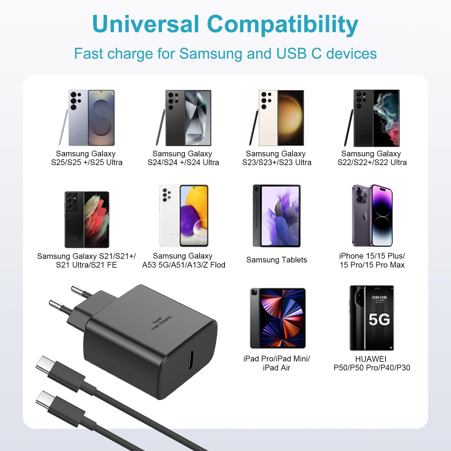 Thumbnail 6 de Chargeur USB C 45W rapide pour Samsung Galaxy et câble tressé 3 m – sécurité et performance