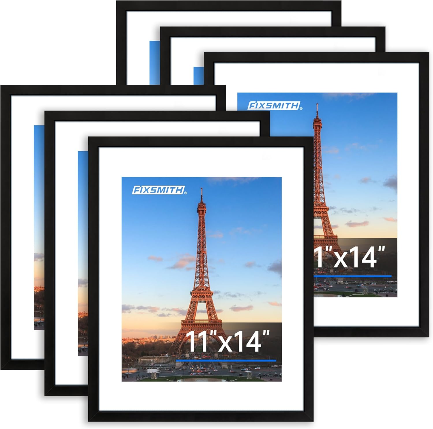 Detalle de FIXSMITH 11x14 Picture Frames, 6-Pack, Black with HD Plexiglass