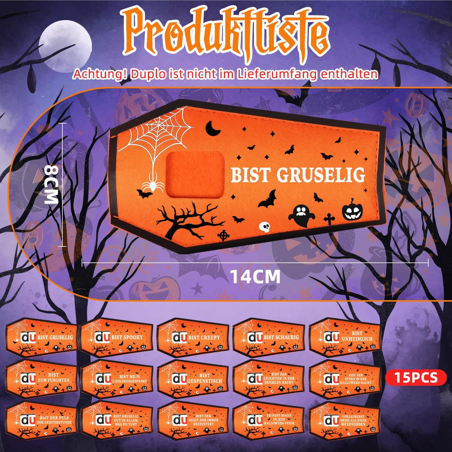 Thumbnail 6 de Giftota 15er-Pack Sarg-Deko aus Filz für Halloween – Geschenkverpackung ohne Schokolade