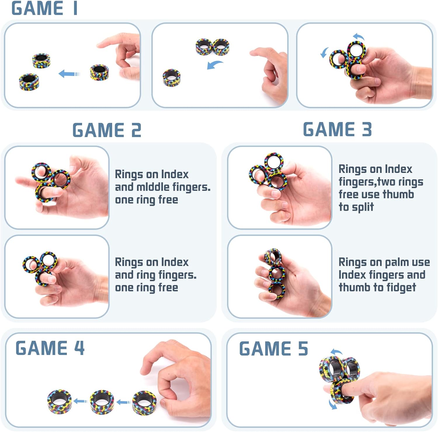 Thumbnail 2 de Magnetic Rings Fidget Toy Set (3PCS) — magnetic spinner rings for stress relief and focus