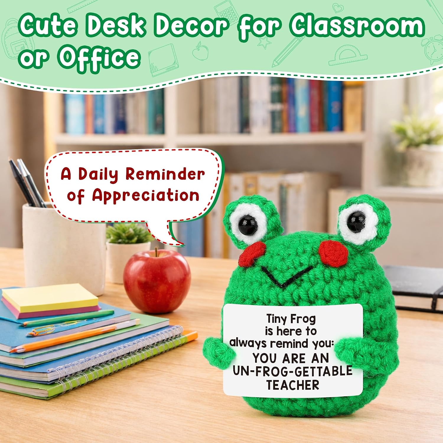 Thumbnail 4 de Teacher Appreciation Gift: Handmade Crochet Frog with Encouragement Card