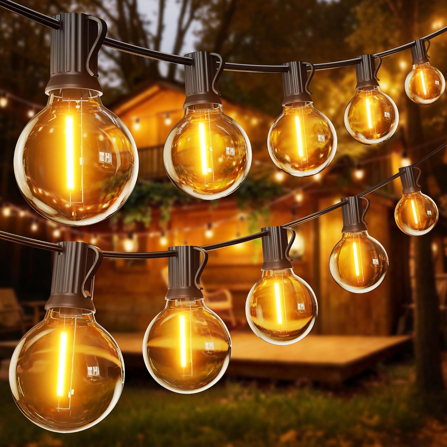 Detalle de Guirlande Lumineuse Guinguette Exterieur 33,5 m (G40) par Torkase – 52 LED, IP54, câble secteur, ambiance chaleureuse