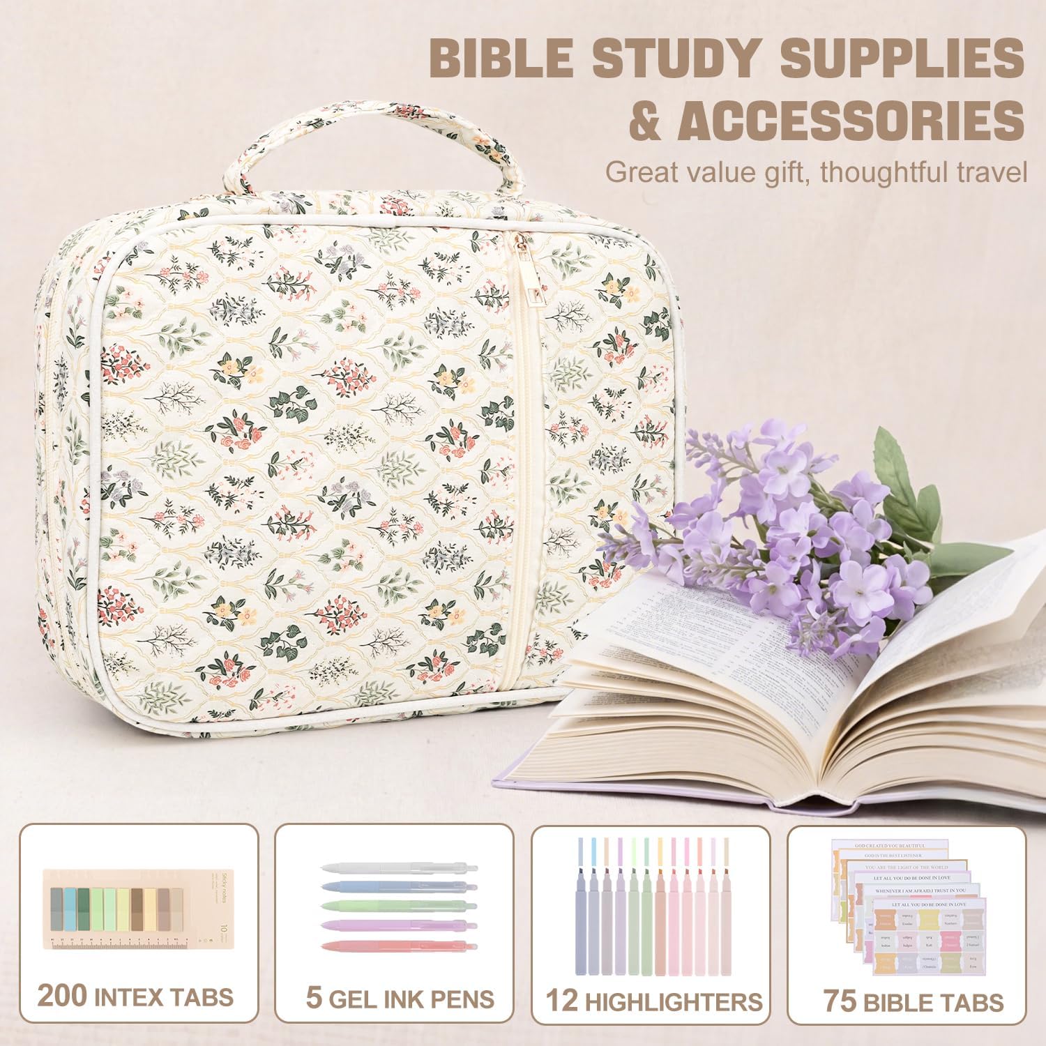 Detalle de KOUDGY Wildflower Meadow Bible Cover Case, Large Quilted Cotton Bag