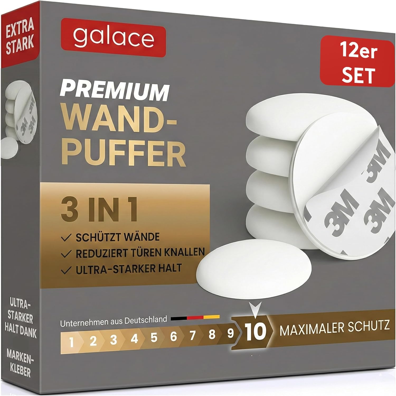 Detalle 1 de GALACE Fermaporta adesivo da muro bianco da 40 mm (10 pezzi) con gommini per paracolpi e anti-spifferi