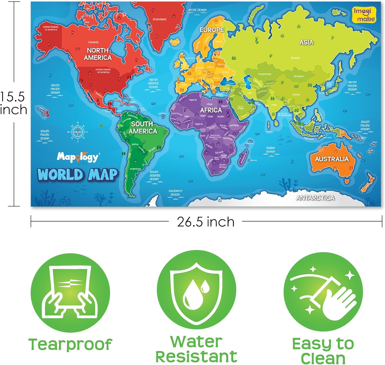 Thumbnail 5 de Imagimake Mapology World Map with Reusable Stickers classroom wall chart game