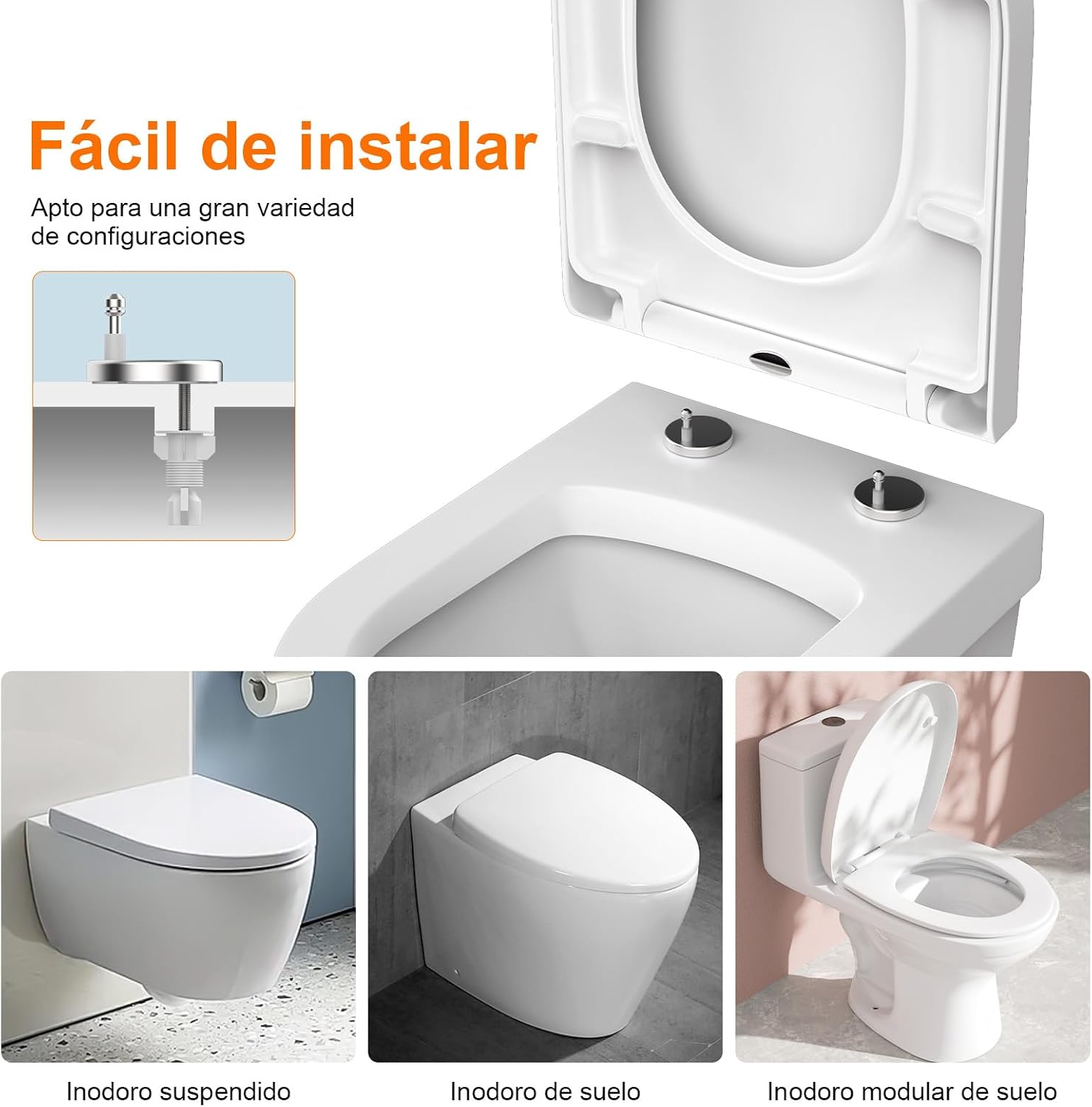 Detalle de GRIFEMA G951 Sedile WC in Urea Formaldeide per Forma D – Chiusura morbida, antibatterico, facile da pulire
