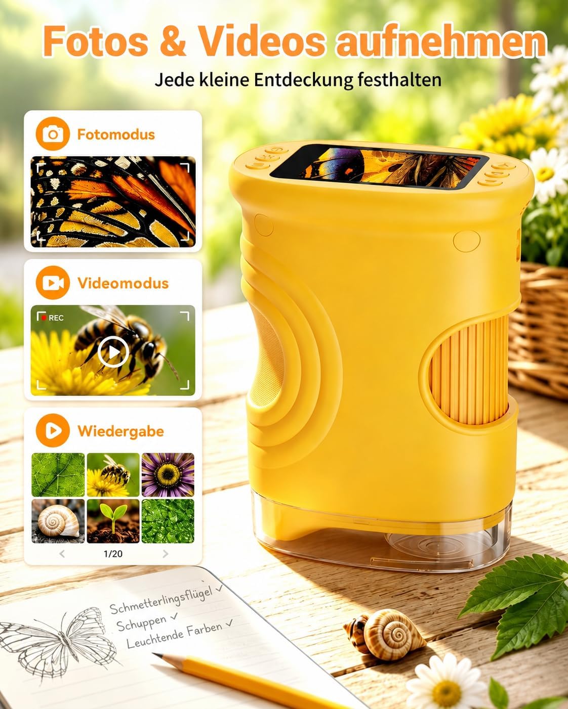 Detalle de Ashfly Kinder-Mikroskop 1080P mit 2" Bildschirm