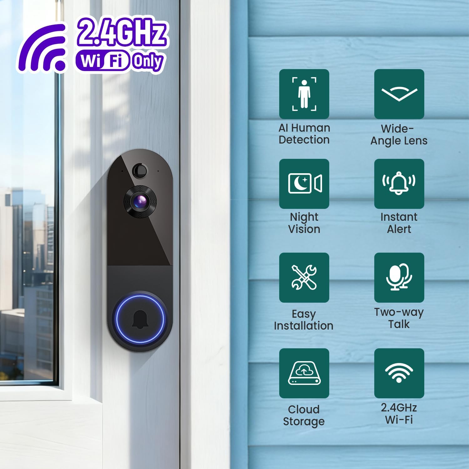 Thumbnail 1 de FineLuck 1080P Video Doorbell Camera Wireless — Battery Powered, AI Detection & 2-Way Talk