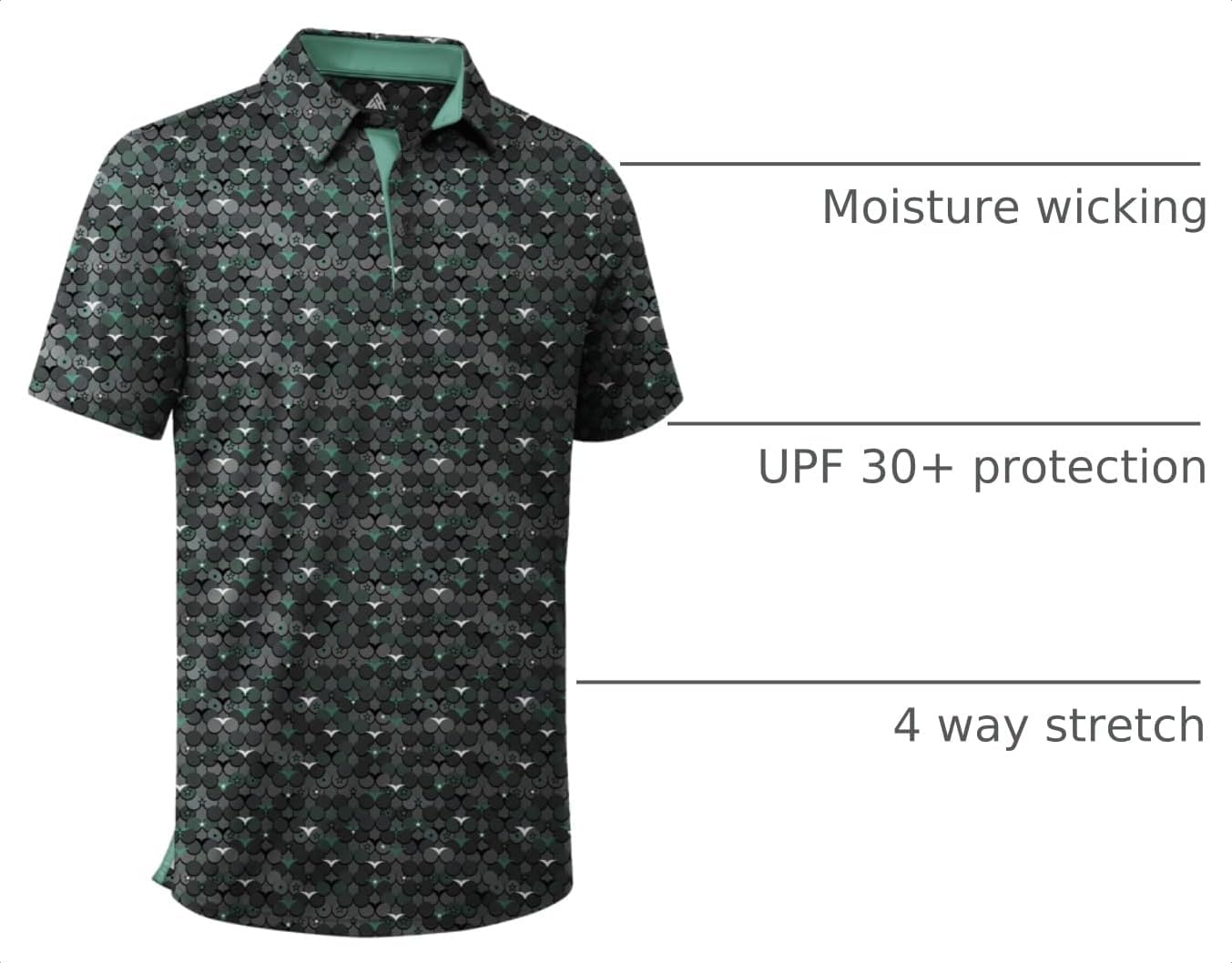 Detalle 2 de ZITY Men’s Short-Sleeve Moisture-Wicking Golf Polo Shirt with UPF 30+ Print Patterns