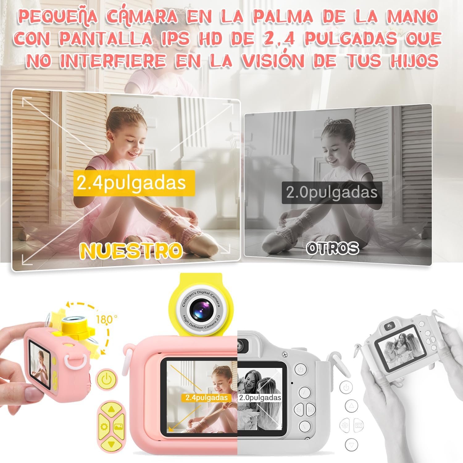 Thumbnail 2 de ARNSSIEN 180 Flip Lens 📸 Cámara Infantil Digital con Funda