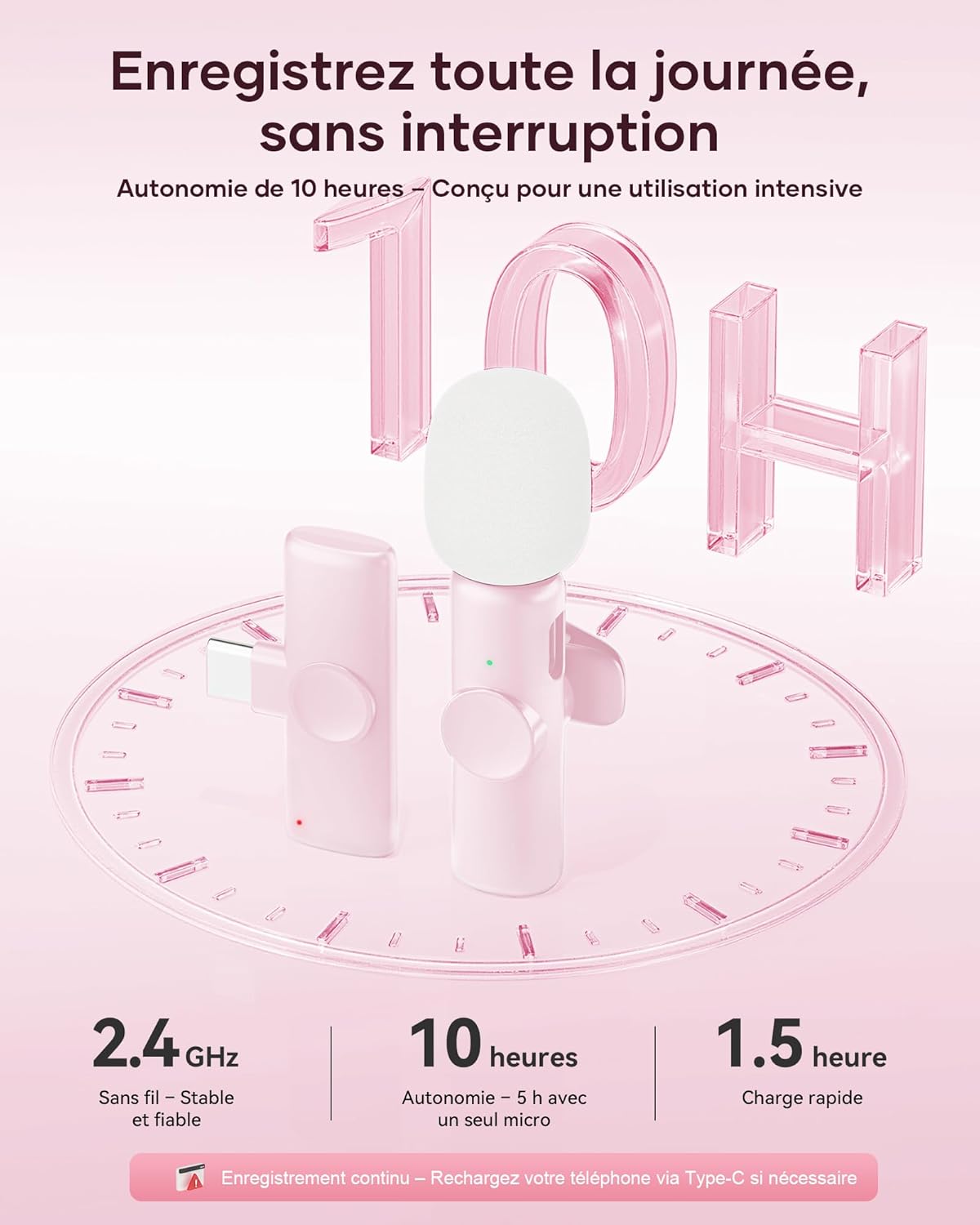 Detalle 2 de Micro-cravate sans fil CZOCPOS (lot de 2) rose : son plus clair pour téléphone, Pad et Android
