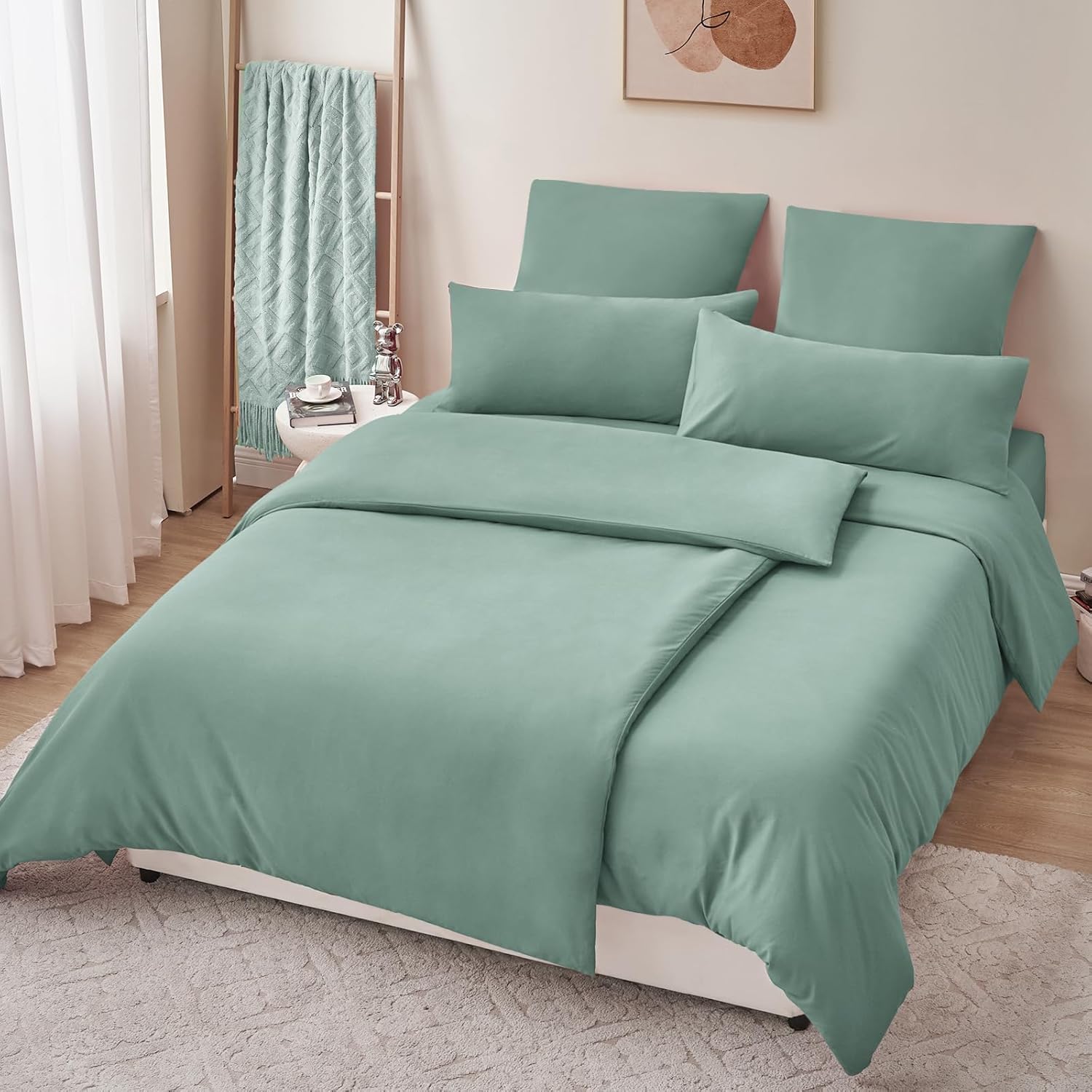 Thumbnail 3 de RUIKASI Bettwäsche 135x200 Grün (Salbeigrün) – 4-teiliges Mikrofaser-Set mit Reißverschluss