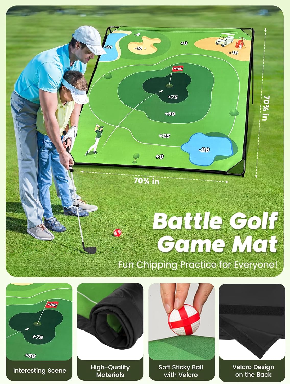 Thumbnail 1 de URUQ Golf Chipping Game with Large Target Mat and 2 Adjustable Clubs