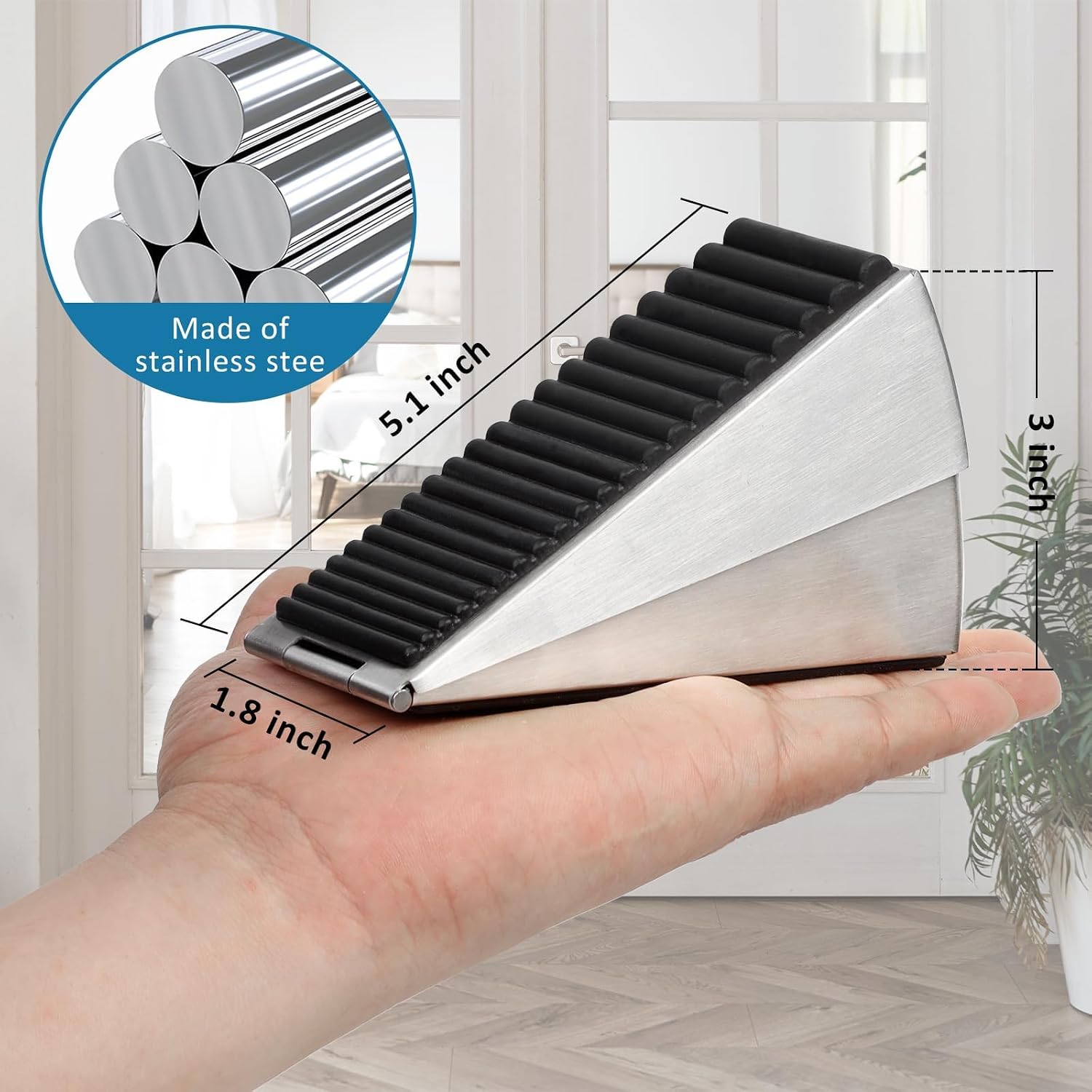 Thumbnail 6 de Optish SPRING-1P Adjustable Spring Door Stopper, Stainless Steel and Rubber, 2-Pack