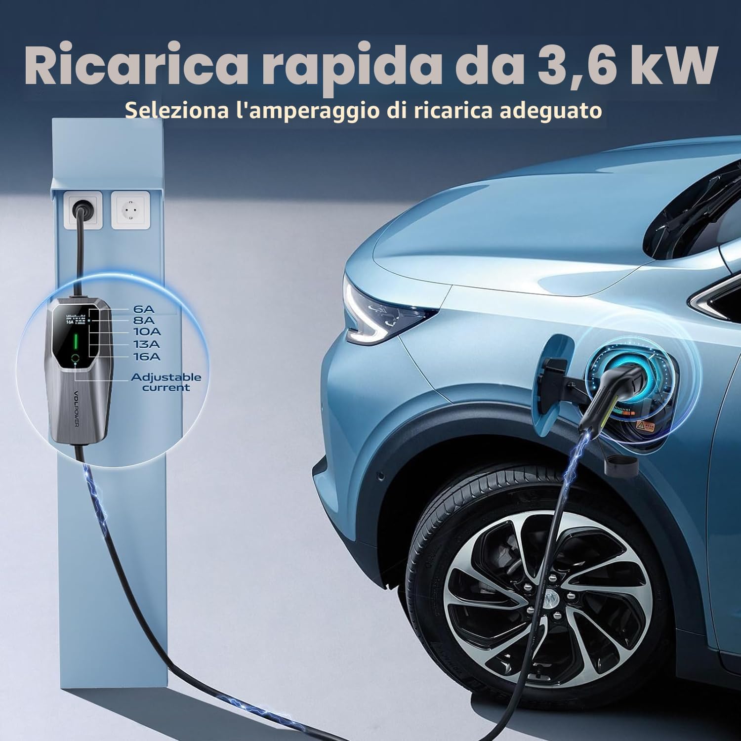 Detalle 2 de VDLPOWERU Cavo Ricarica 3,6 kW EV Tipo 2 5m