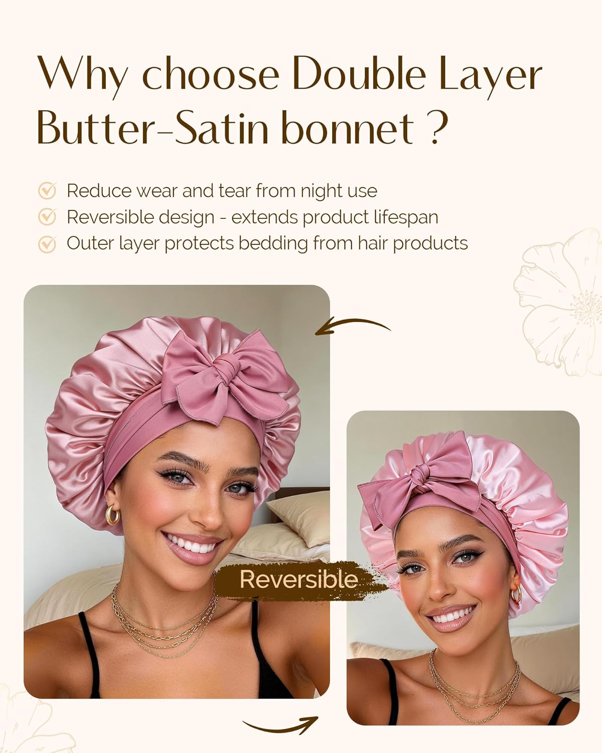 Thumbnail 3 de YANIBEST Adjustable Double Layer Satin Bonnet for Sleep: Frizz Reduction & Moisture Lock