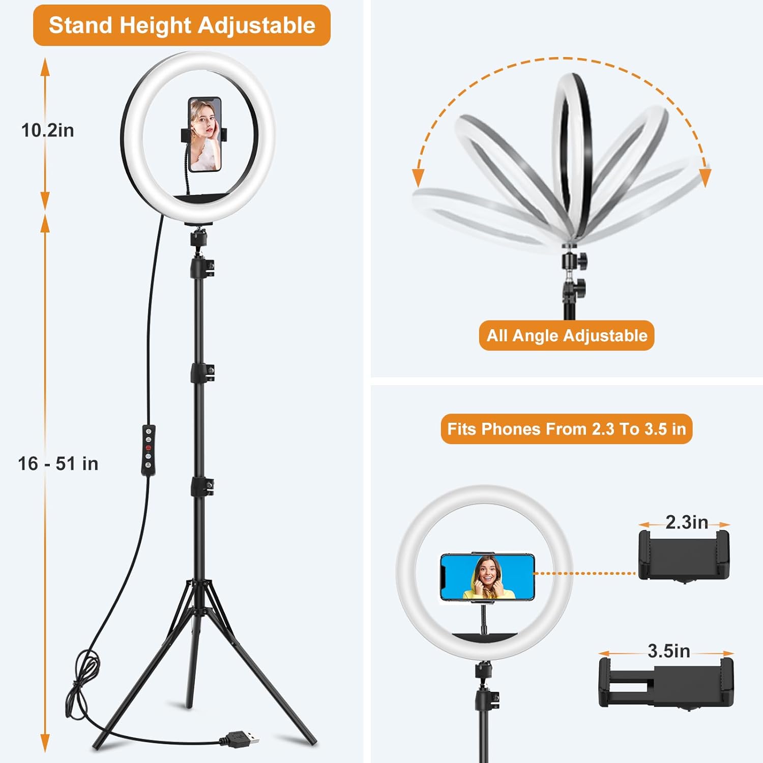 Thumbnail 5 de 10.3" Selfie Ring Light with Stand, Phone Holder & Bluetooth Remote (29 RGB Modes)