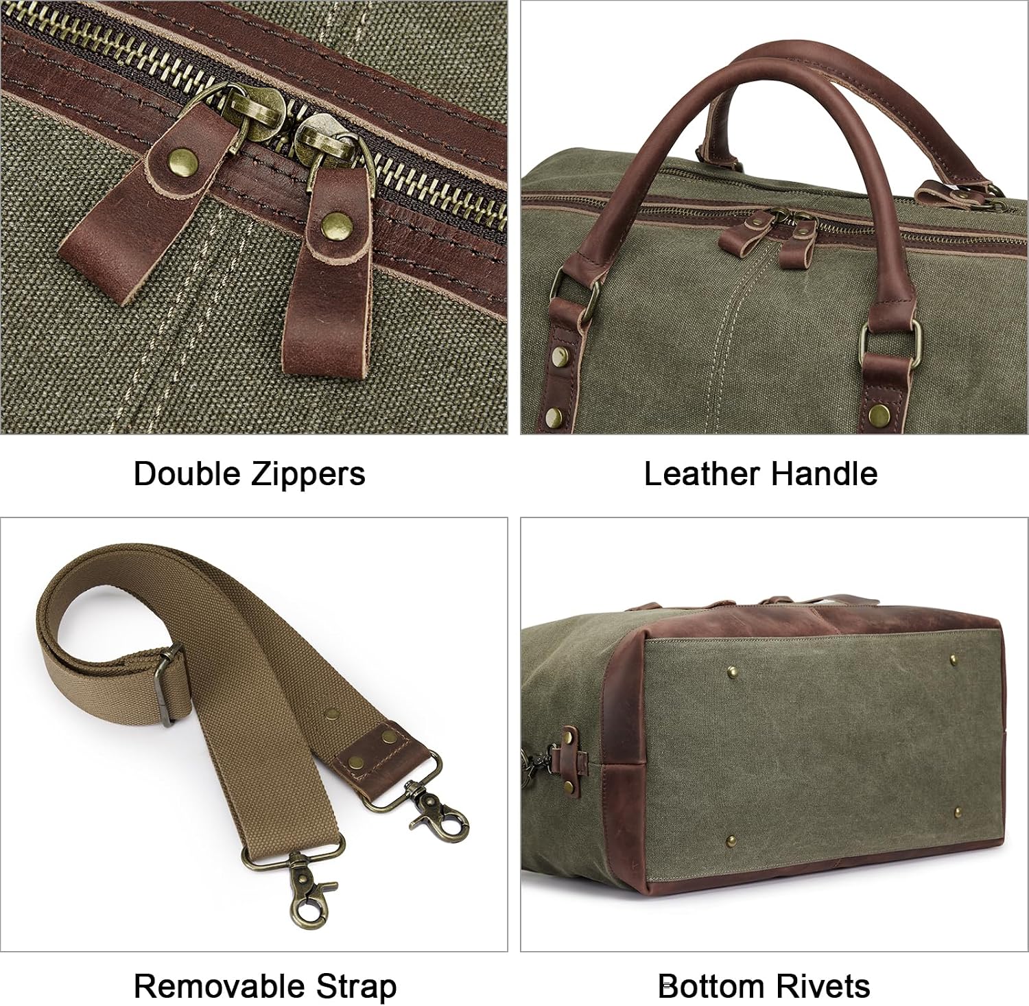 Thumbnail 5 de S-ZONE Reisetasche 60L Vintage Canvas Crazy Horse Leder-Trim Weekender (Unisex)