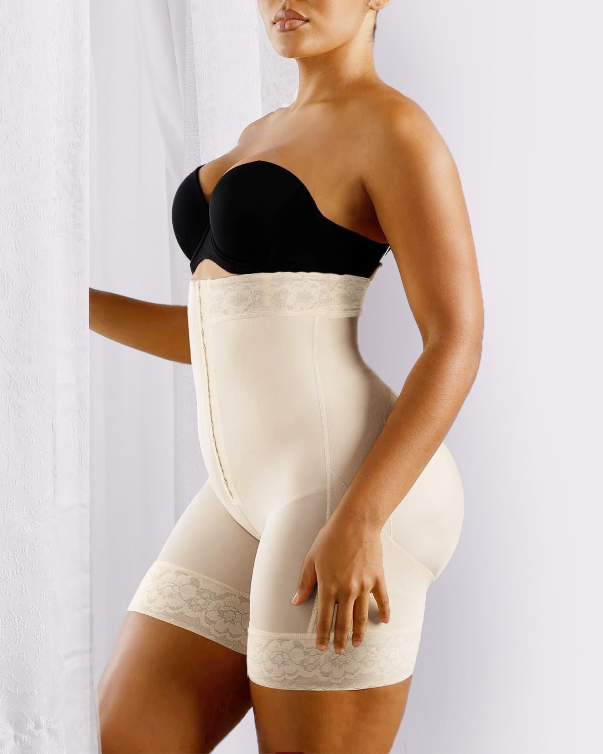 Detalle 2 de YIANNA Tummy Control Shapewear Shorts with Strapless Design and Crotch Zipper