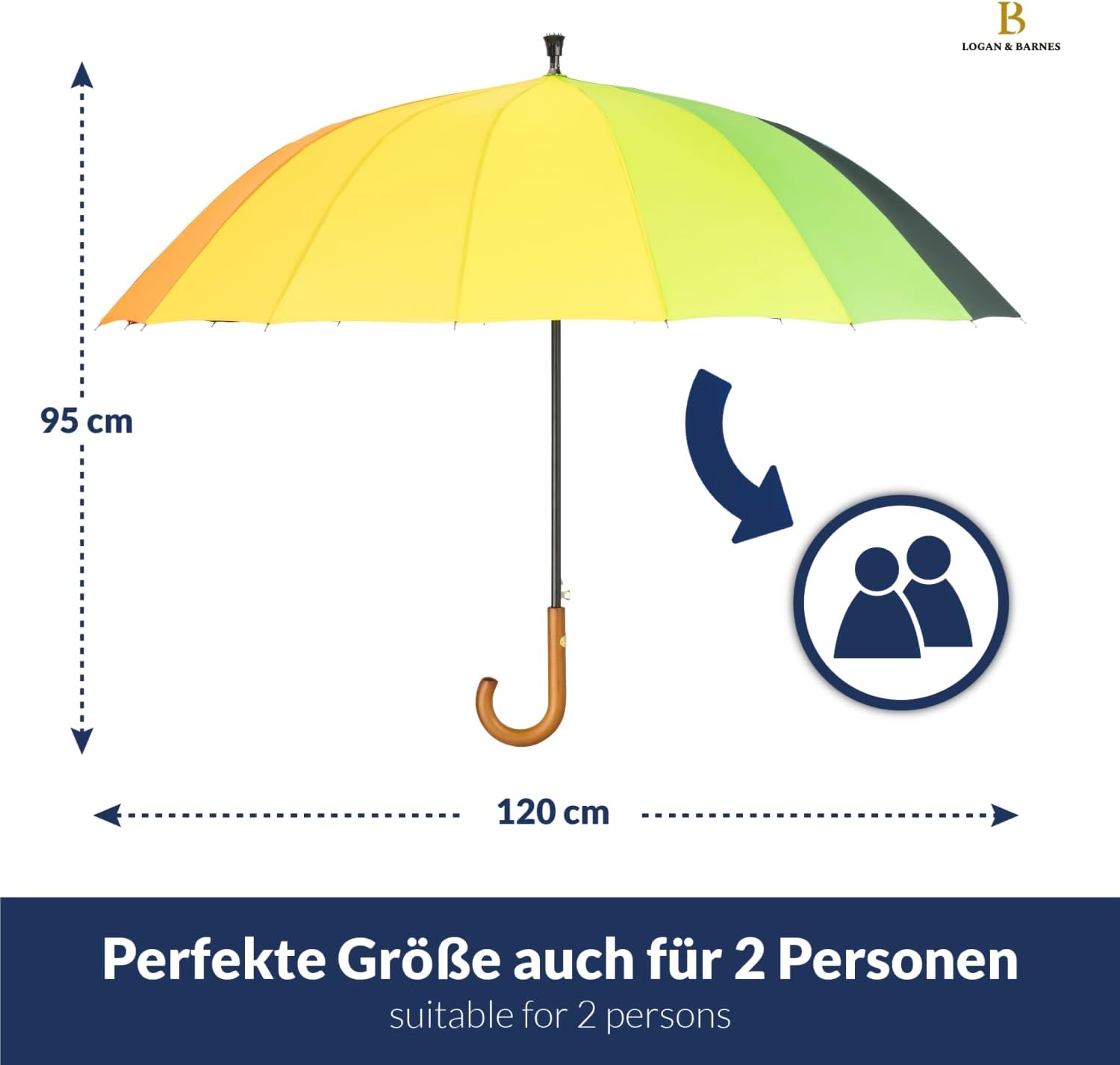 Thumbnail 3 de LOGAN & BARNES Stockschirm Edinburgh Ø120cm – Sturmfest, Holzgriff, XXL Regenschirm