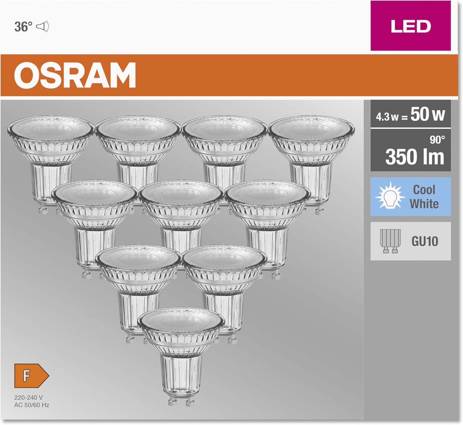 Thumbnail 1 de Osram 036703 Bombilla LED GU10 blanco, pack 10