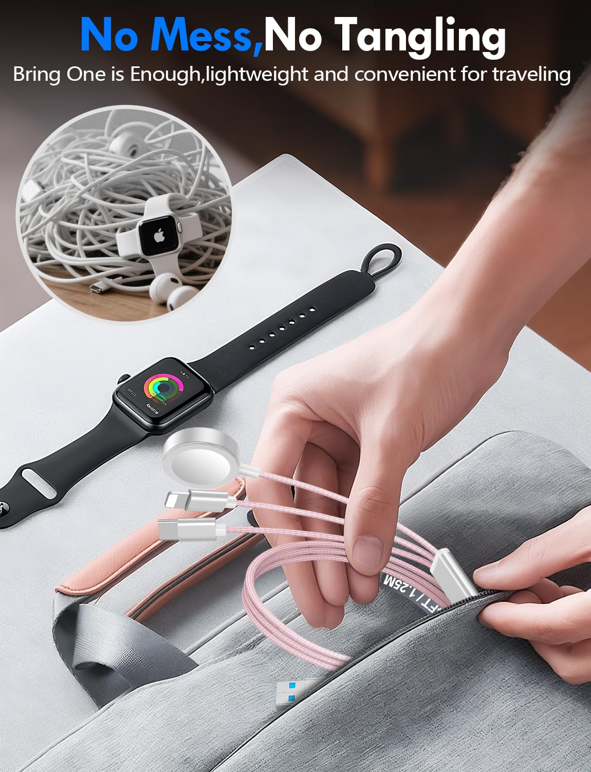 Thumbnail 6 de xiwxi 3in2-Pink001 3-in-2 Charging Cable, 5 ft Braided, Pink