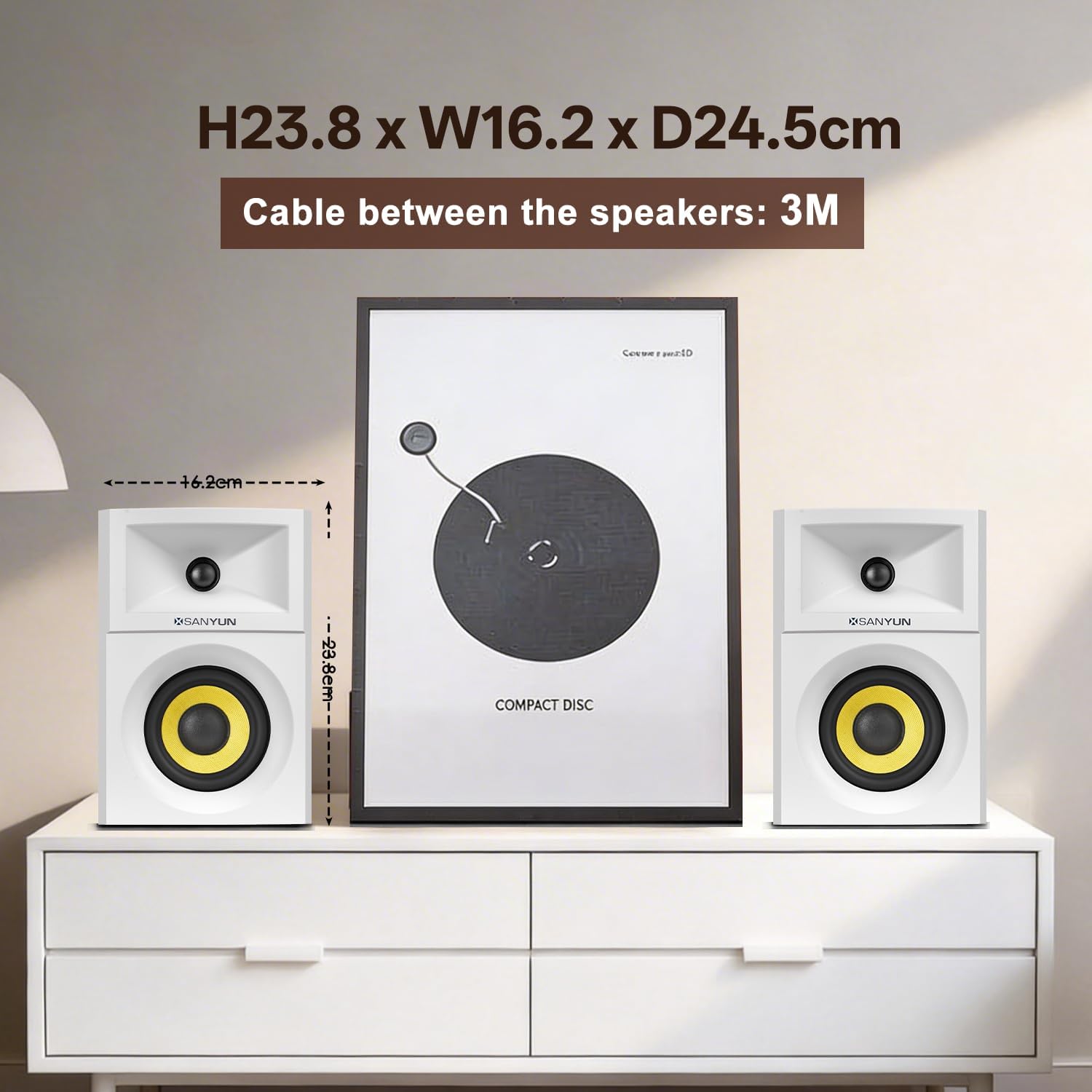 Detalle de Sanyun SW205 4" Bookshelf Speakers with Virtual Surround, DAC/DSP Engine, Bluetooth 5.4, Optical & AUX (White)