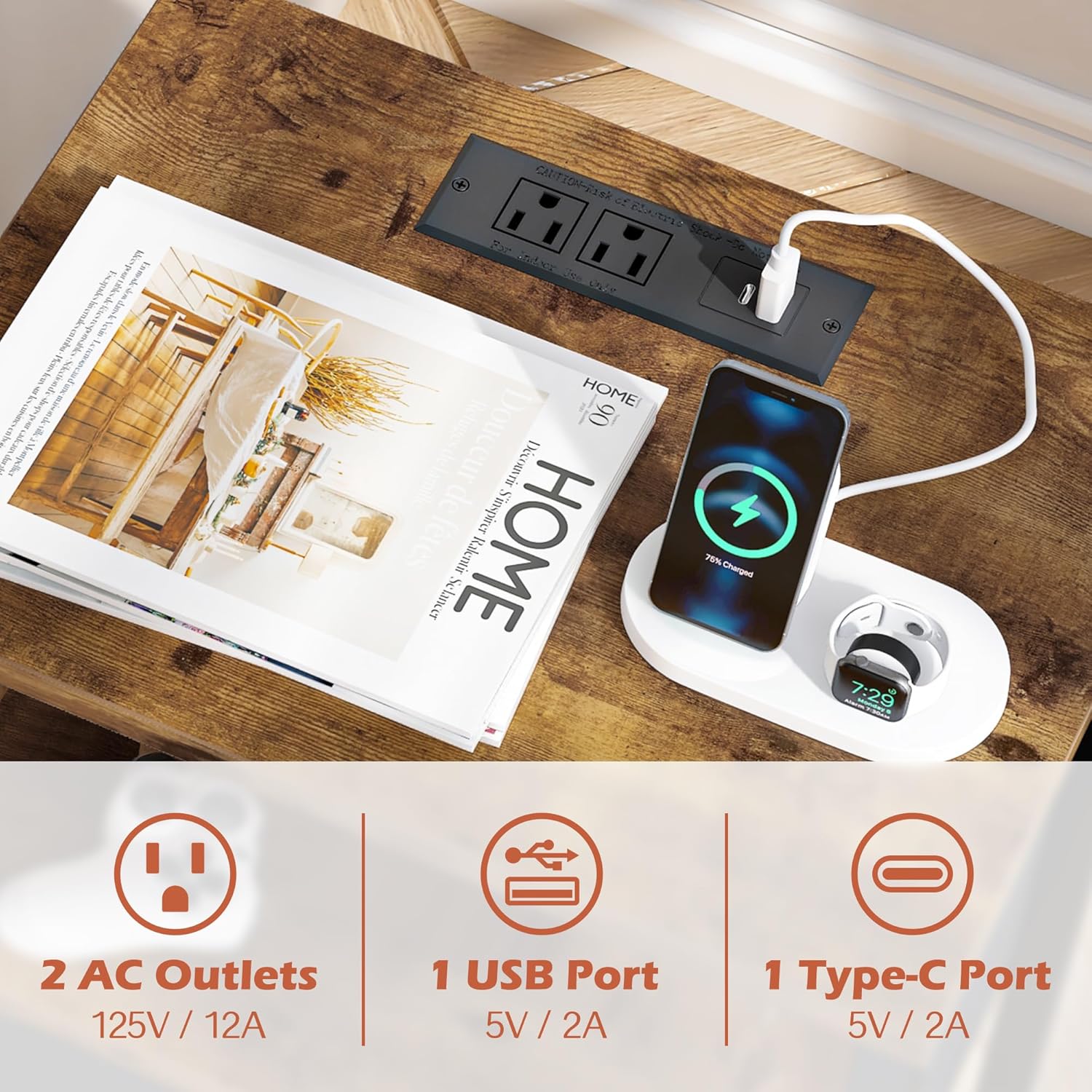 Thumbnail 6 de SUPERJARE Nightstand Set of 2 with Charging Station 🛋