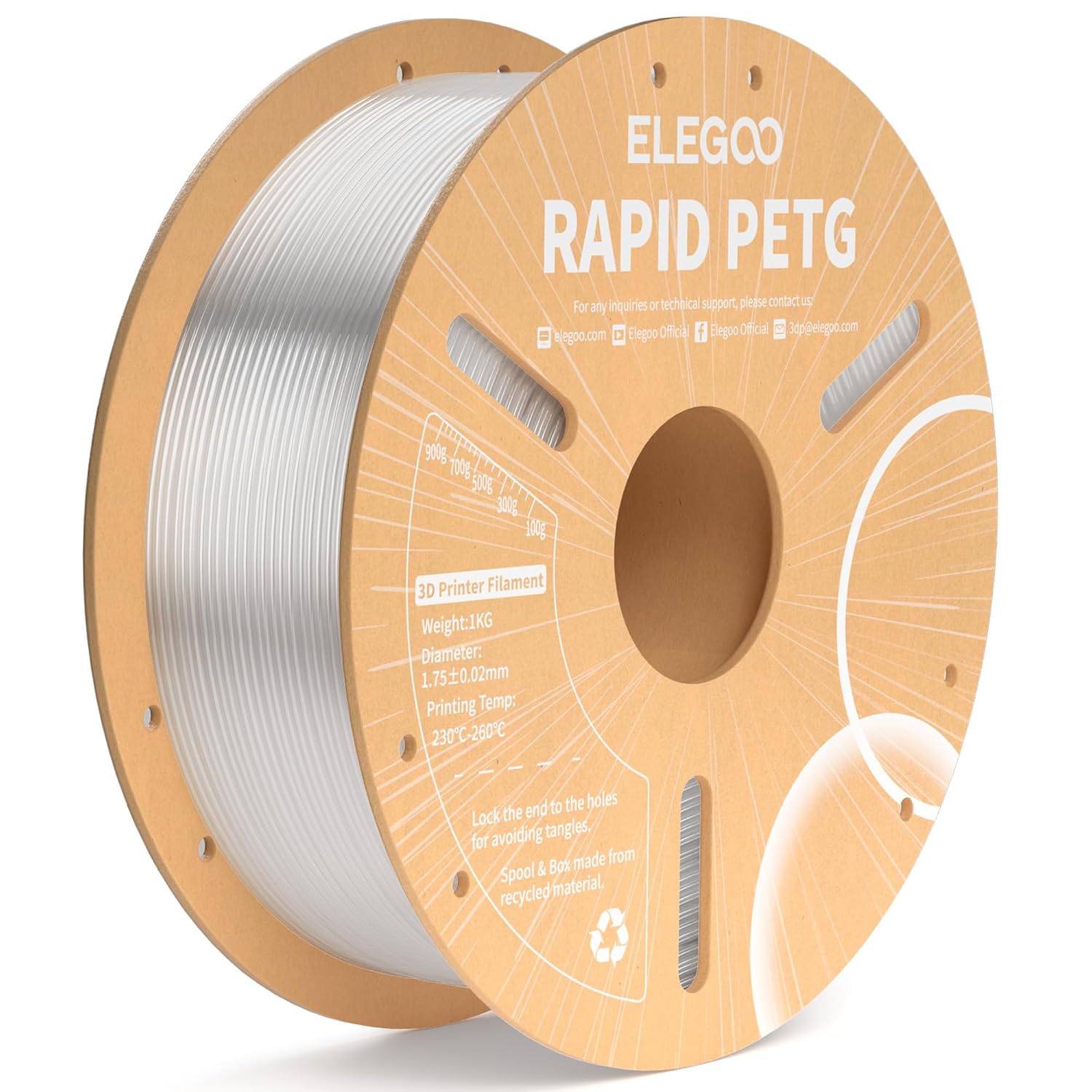 Detalle de ELEGOO Rapid PETG Filament 1.75mm Transparent (1kg) – High-speed FDM PETG for clear, tougher prints