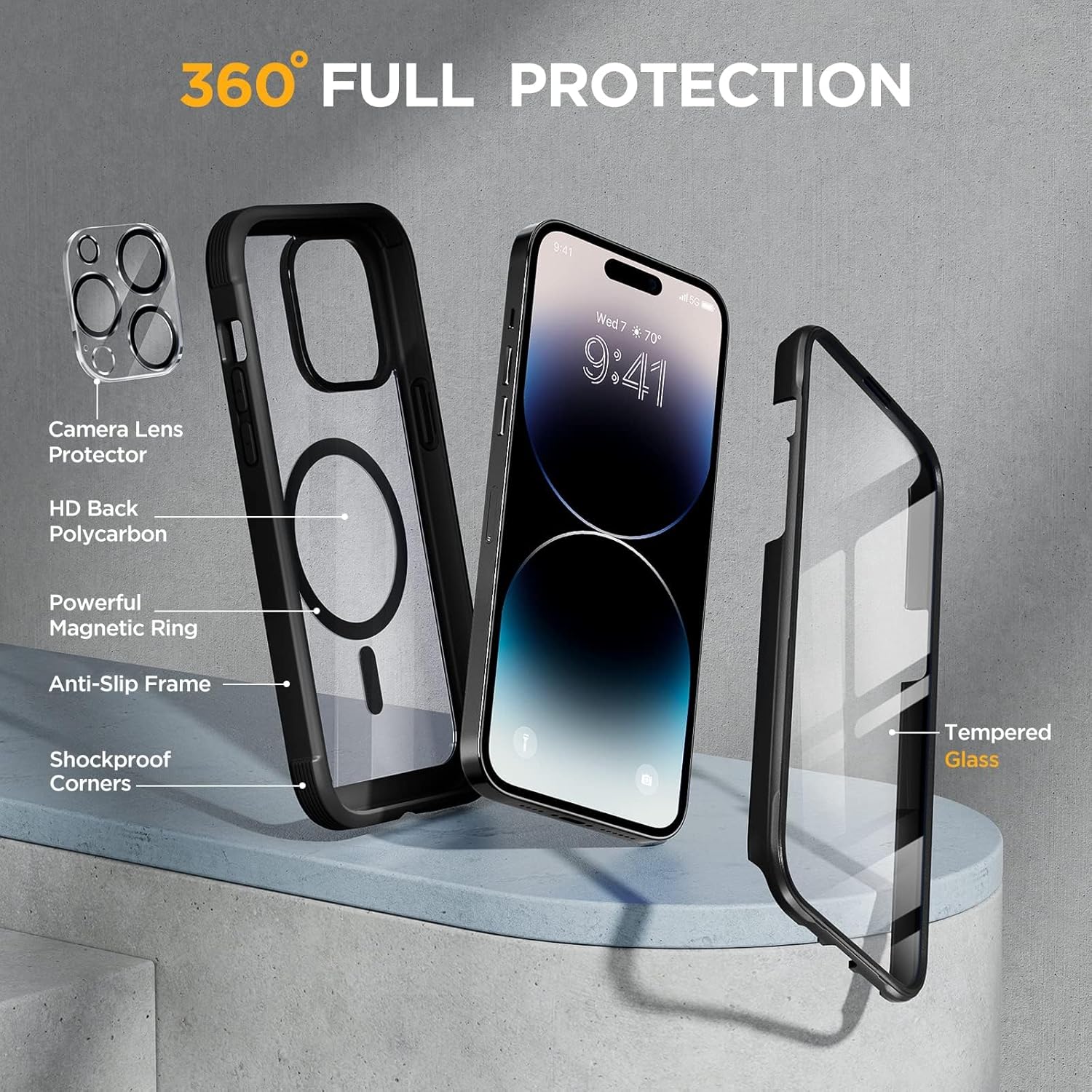 Thumbnail 3 de Miracase Magnetic for iPhone 14 Pro Case with Built-in 9H Glass Screen & Camera Protectors