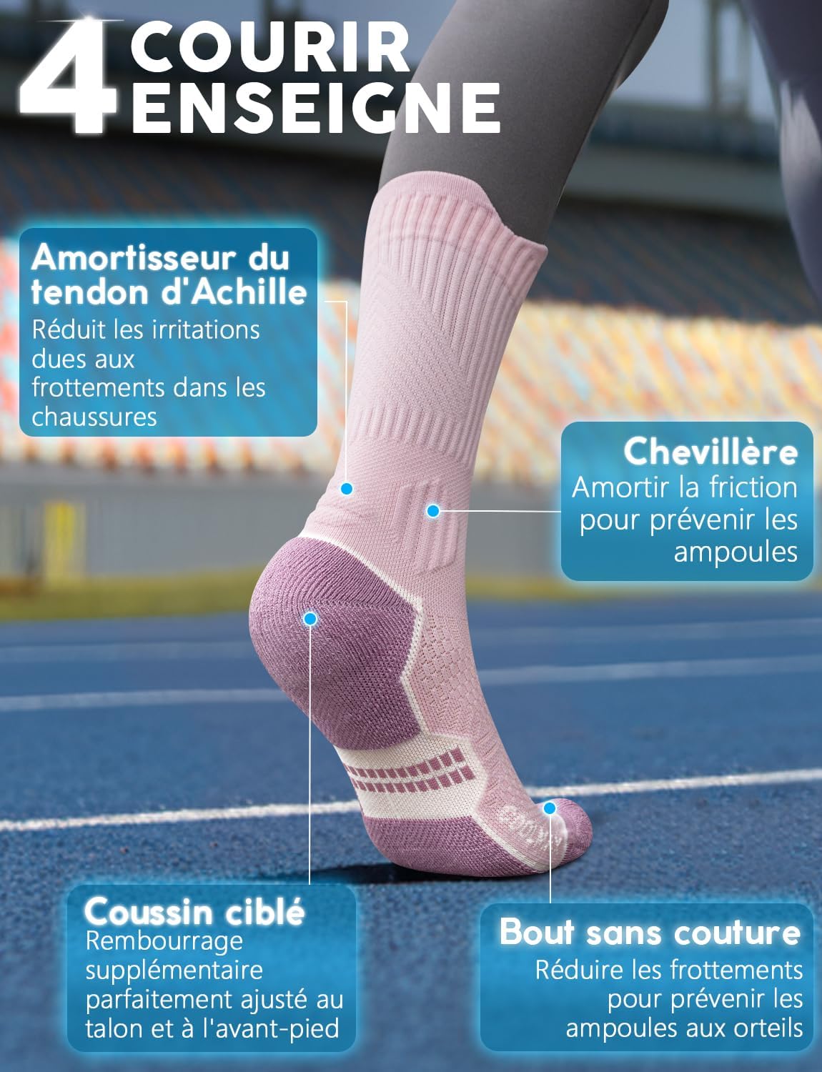 Thumbnail 3 de Juclise Chaussettes bambou Coolmax de course à pied pour femme – compression, évacuation humidité et anti-ampoules