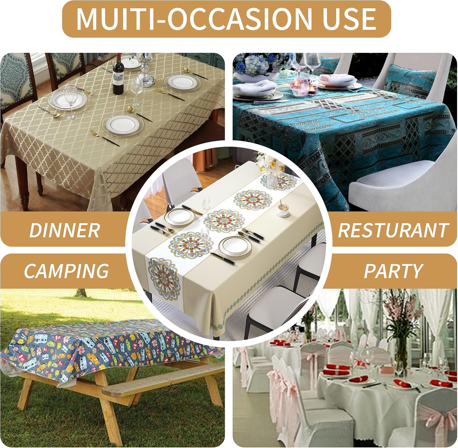 Detalle 1 de HOMOHEINI Vinyl Tablecloth, 52 x 70 Inches