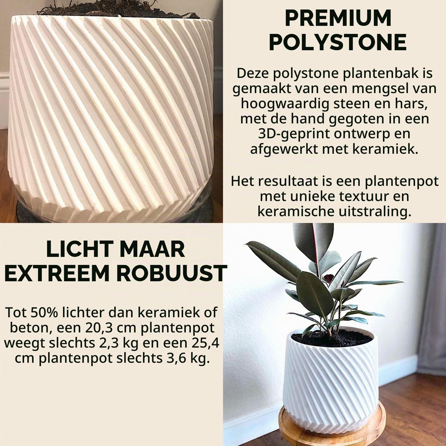 Thumbnail 1 de Fox & Fern PP-MUTI-L-SA plantpotten set van 2, polystone, mat wit