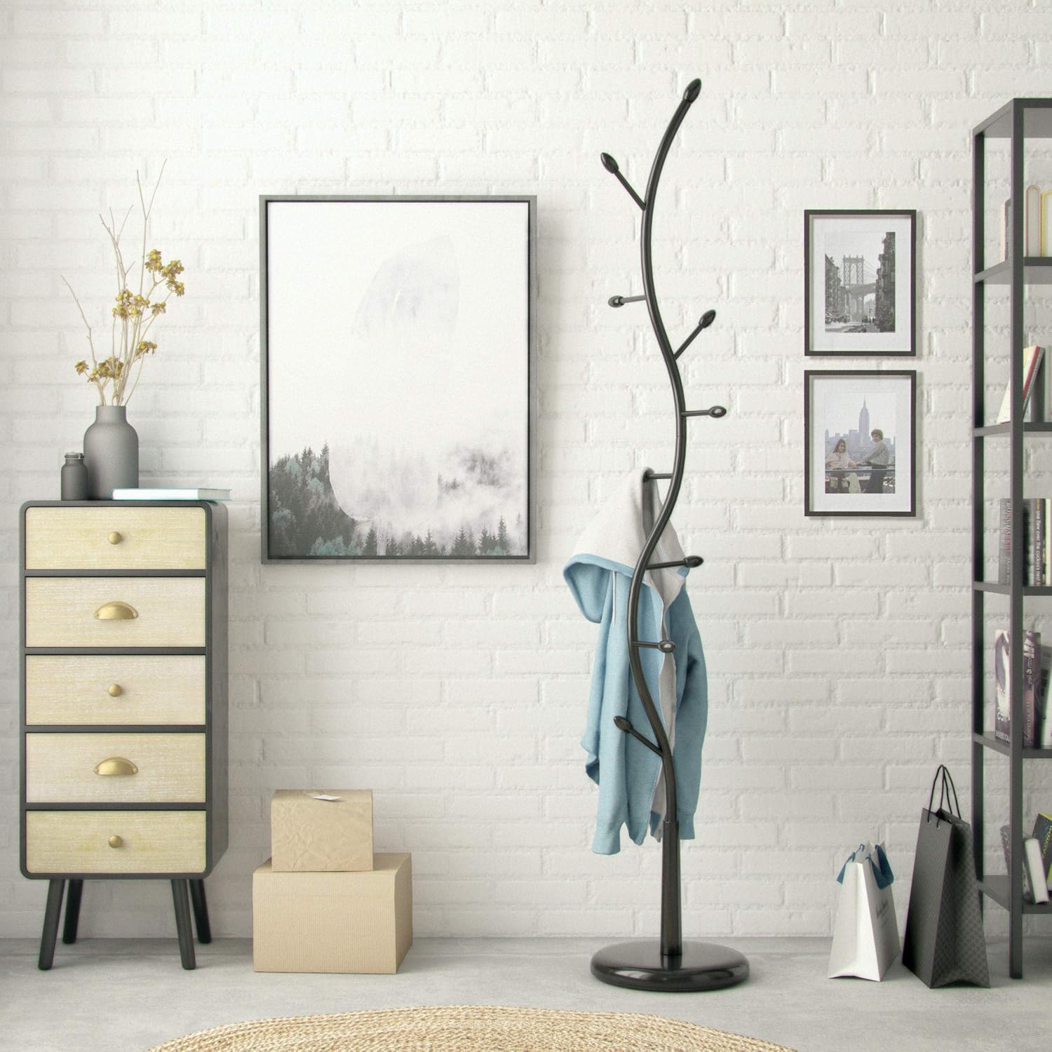 Thumbnail 3 de VERSA Swindon: Appendiabiti da Terra in stile minimalista con 9 ganci, Nero, 185 x 32 x 32 cm