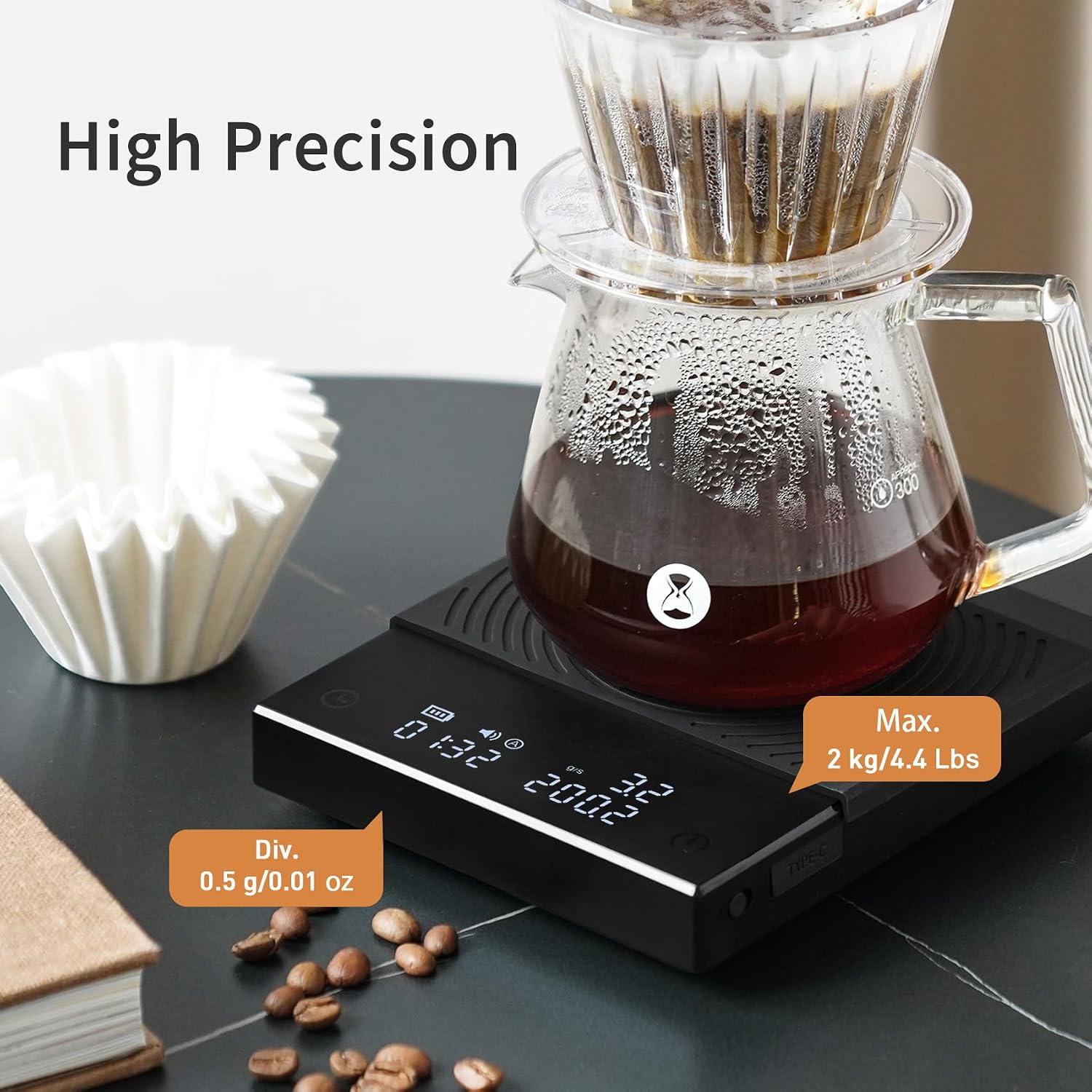 Detalle 1 de TIMEMORE Black Mirror Basic 2.0 Kaffeewaage, 0,1 g