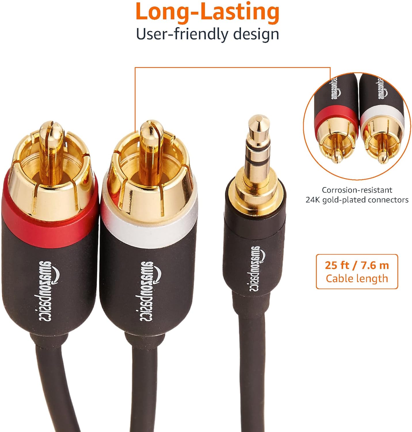 Thumbnail 3 de Amazon Basics 3.5mm Aux to 2x RCA Adapter Cable (7.6 m) for amplifiers and active speakers