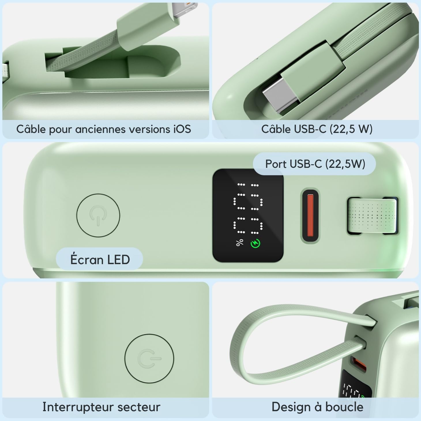 Detalle 2 de Hichain Mini 10000mAh charge rapide 22,5W
