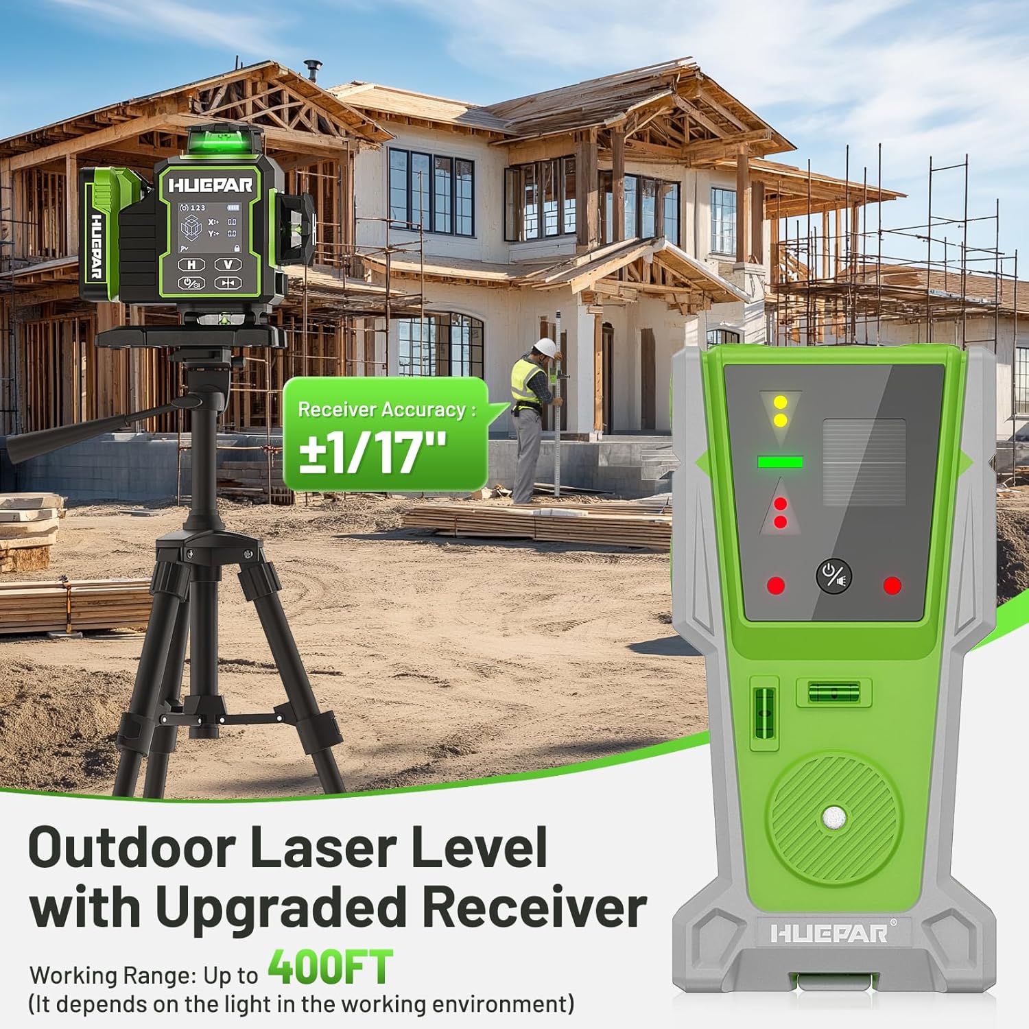 Detalle 2 de Huepar W04CG 4D 4x360° Green Laser Level with Receiver (up to 400 ft)