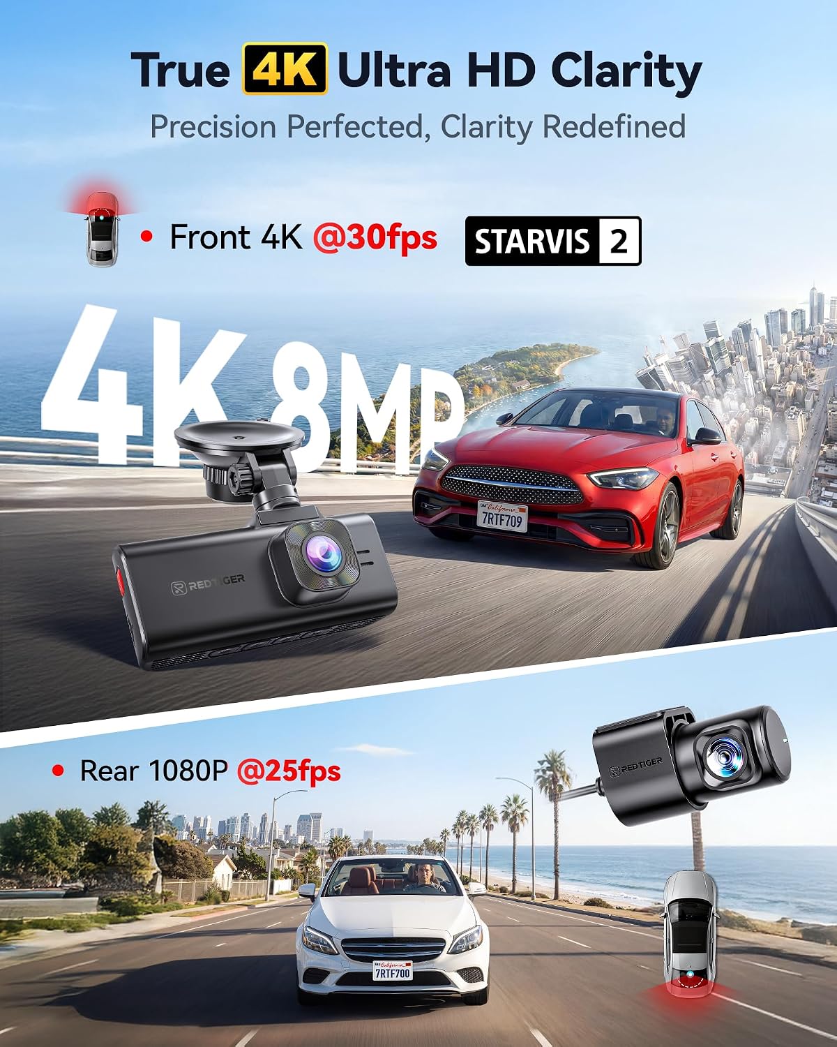 Thumbnail 1 de REDTIGER F7NA 4K Dual Dash Cam with STARVIS 2 IMX678, 5GHz Wi-Fi, GPS and 24H Parking