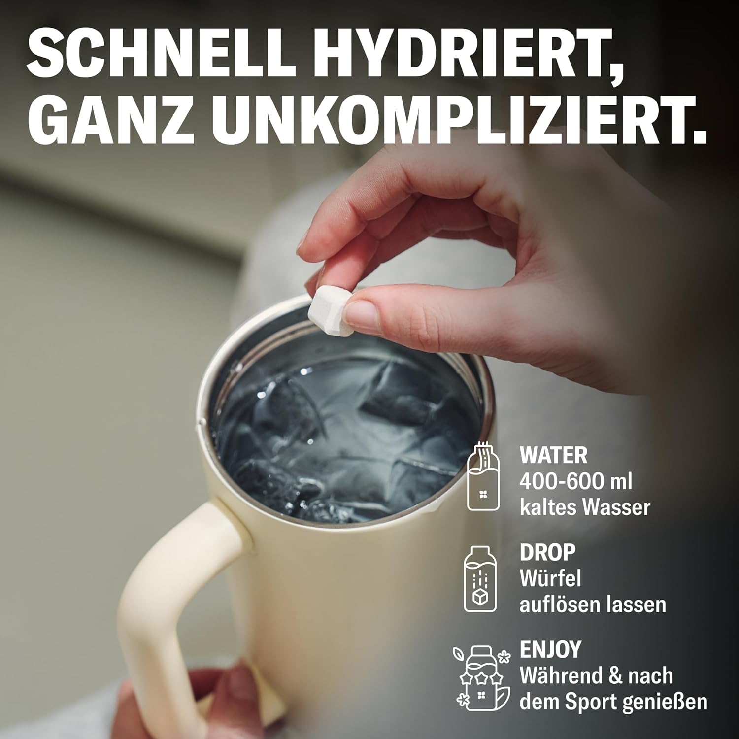 Detalle 2 de waterdrop Elektrolyte-Mix – 36 Drops Würfel mit Magnesium, Kalzium, Natrium + Zink – Zuckerfrei, vegan, in Orange, Erdbeere & Berry