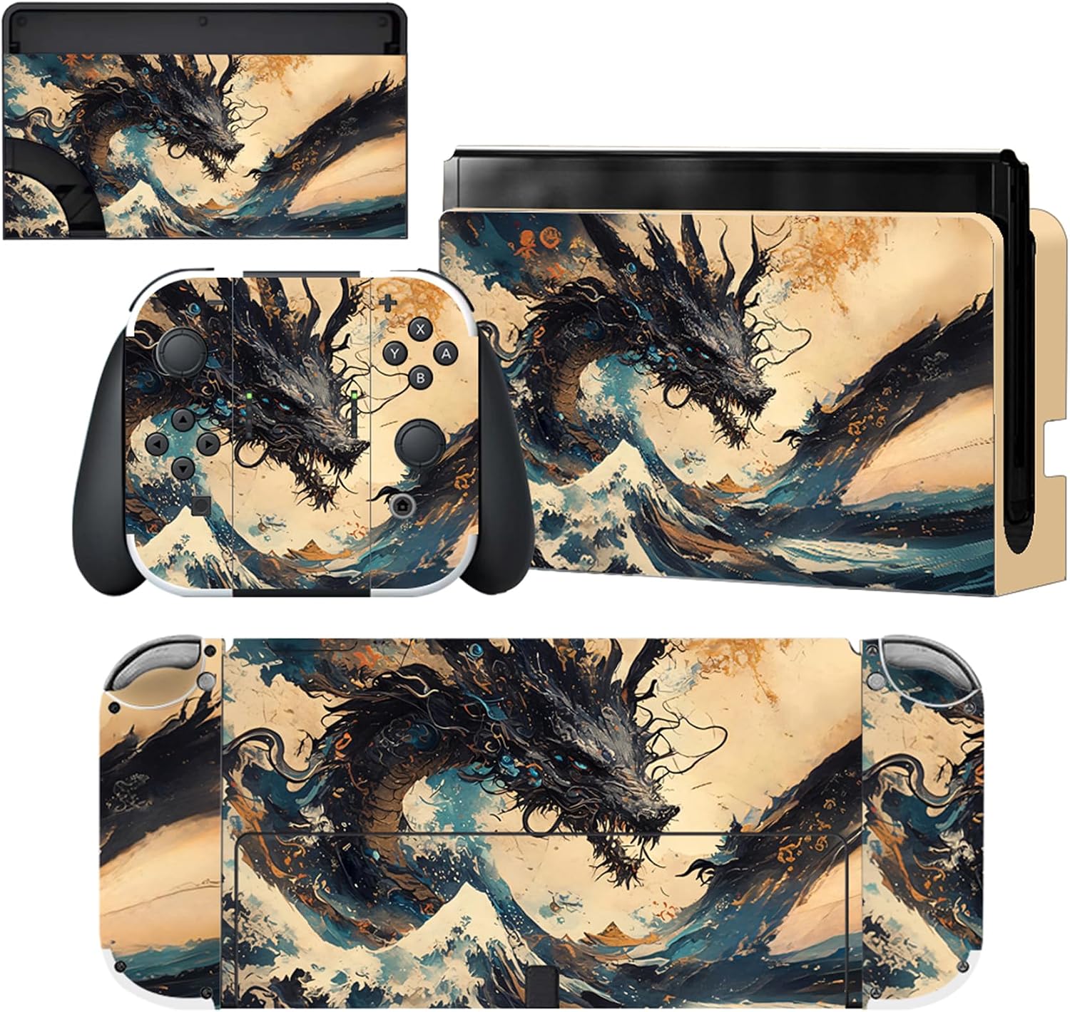 Detalle de PlayVital Full Set Protective Stickers for Nintendo Switch OLED – Tempest Dragon